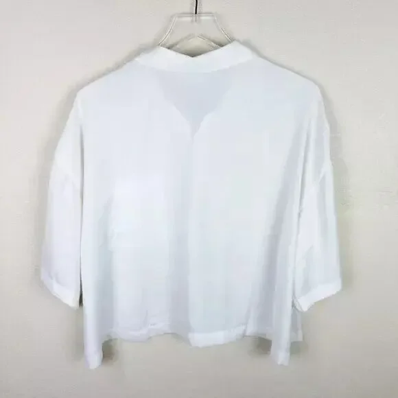 Barefoot Dreams Washed Satin Cropped Shirt Short Sleeve White Women’s 1X - Picture 4 of 5